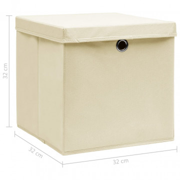 Cutii depozitare cu capac, 10 buc., crem, 32x32x32 cm, textil - Img 5