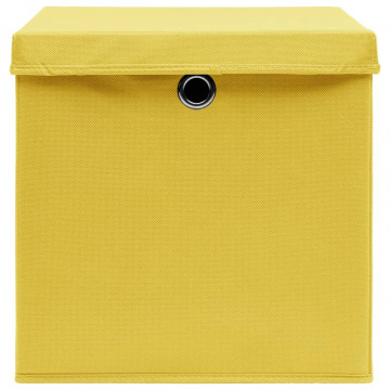 Cutii depozitare cu capac, 10 buc., galben, 32x32x32 cm, textil - Img 4