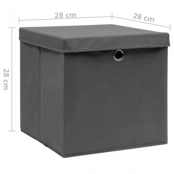 Cutii depozitare cu capac, 10 buc., gri, 28x28x28 cm - Img 7