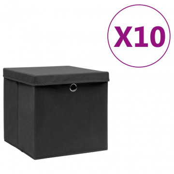 Cutii depozitare cu capac, 4 buc., negru, 28x28x28 cm - Img 1
