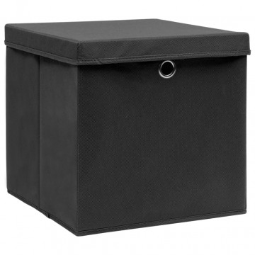 Cutii depozitare cu capace, 10 buc. negru, 32x32x32 cm, textil - Img 2
