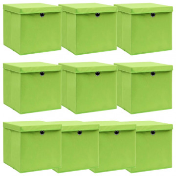 Cutii depozitare cu capace 10 buc. verde, 32x32x32 cm, textil - Img 1