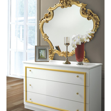 Dormitor Barocco Bianco, alb/auriu, pat 160x200 cm, dulap cu 6 usi, comoda, 2 noptiere - Img 4