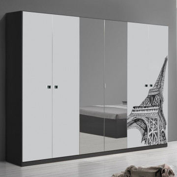 Dormitor Eiffel, alb/negru, pat 160x200, comoda, dulap, noptiere - Img 2