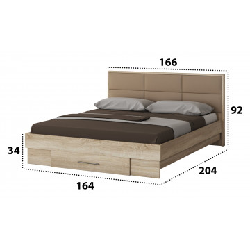 Dormitor Solano, sonoma, dulap 120 cm, pat cu tablie tapitata camel 160×200 cm, 2 noptiere, comoda - Img 4