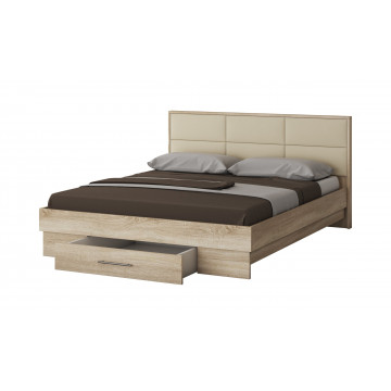 Dormitor Solano, sonoma, dulap 150 cm, pat cu tablie tapitata crem 140×200 cm, 2 noptiere, comoda - Img 4