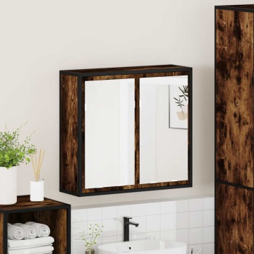 Dulap baie cu oglindă stejar fumuriu 65x20x60 cm lemn compozit - Img 4