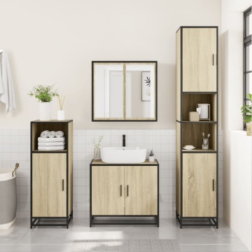 Dulap baie stejar sonoma 35x37,5x188,5 cm lemn prelucrat/metal - Img 3
