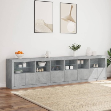 Dulap cu lumini LED, gri beton, 283x37x67 cm - Img 4
