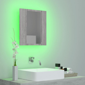 Dulap cu oglindă cu LED de baie, gri sonoma, 40x12x45 cm, lemn - Img 4