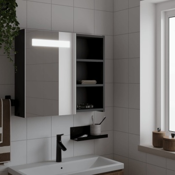 Dulap cu oglindă de baie cu LED, negru, 60x13x52 cm - Img 1