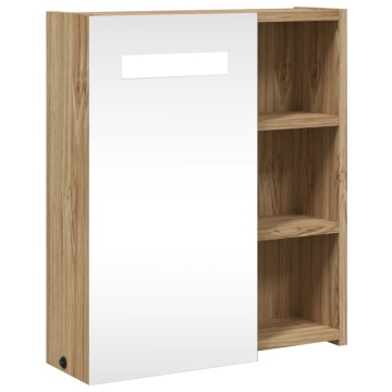 Dulap cu oglindă de baie cu LED, stejar, 45x13x52 cm - Img 2