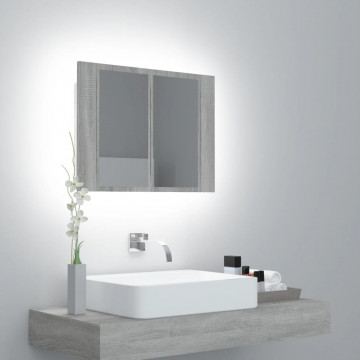 Dulap cu oglindă & LED gri sonoma 60x12x45 cm lemn compozit - Img 1