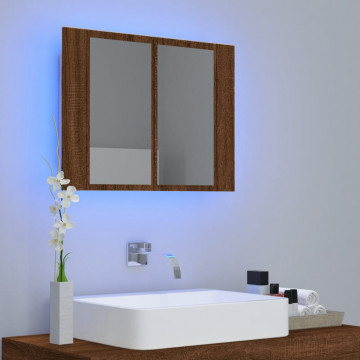 Dulap cu oglindă & LED stejar maro 60x12x45 cm lemn compozit - Img 3