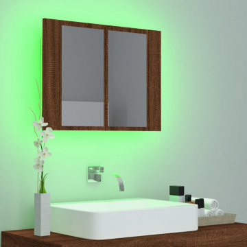 Dulap cu oglindă & LED stejar maro 60x12x45 cm lemn compozit - Img 8
