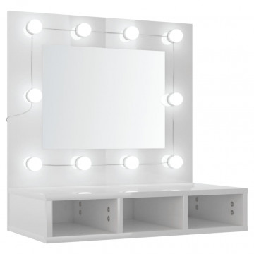 Dulap cu oglindă și LED, alb extralucios, 60x31,5x62 cm - Img 2
