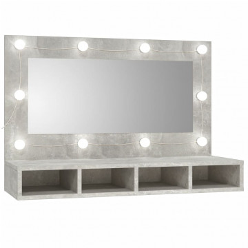Dulap cu oglindă și LED, gri beton, 90x31,5x62 cm - Img 1