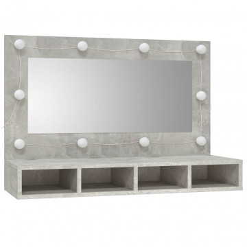Dulap cu oglindă și LED, gri beton, 90x31,5x62 cm - Img 3