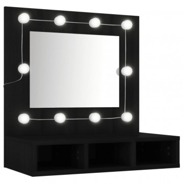 Dulap cu oglindă și LED, negru, 60x31,5x62 cm - Img 2