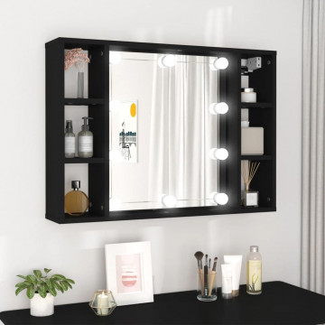Dulap cu oglindă și LED, negru, 76x15x55 cm - Img 1