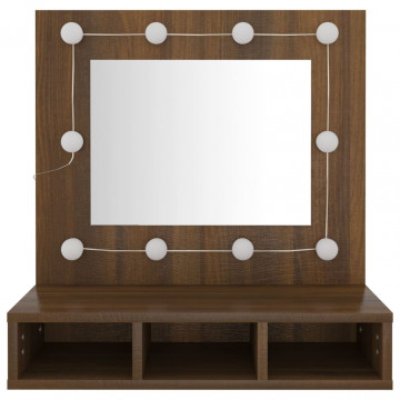 Dulap cu oglindă și LED, stejar maro, 60x31,5x62 cm - Img 8