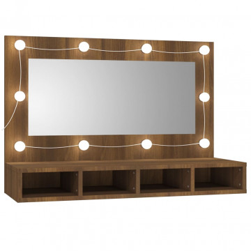 Dulap cu oglindă și LED, stejar maro, 90x31,5x62 cm - Img 2