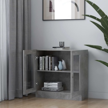 Dulap cu vitrină, gri beton, 82,5x30,5x80 cm, lemn prelucrat - Img 3