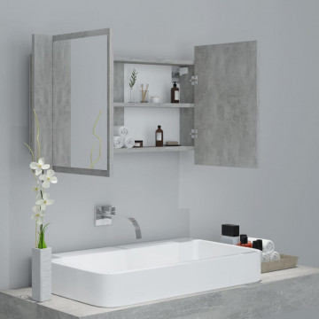 Dulap de baie cu oglindă & LED, gri beton, 80x12x45 cm acril - Img 5