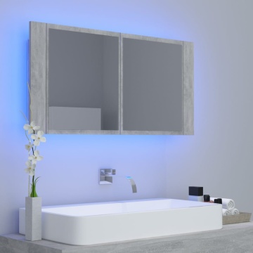 Dulap de baie cu oglindă & LED, gri beton, 90x12x45 cm acril - Img 3