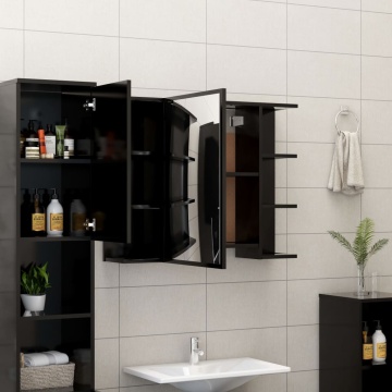 Dulap de baie cu oglindă, negru, 80x20,5x64 cm, lemn prelucrat - Img 3