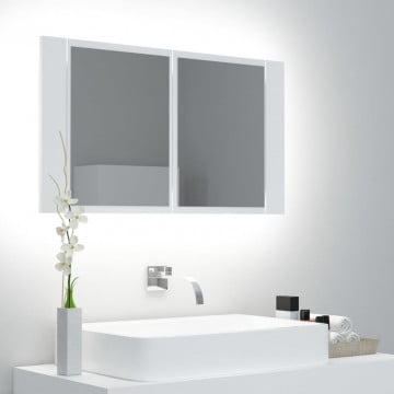 Dulap de baie cu oglindă și LED, alb, 80x12x45 cm - Img 1