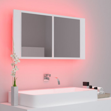 Dulap de baie cu oglindă și LED, alb, 90x12x45 cm acril - Img 8