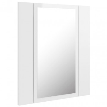 Dulap de baie cu oglindă și LED, alb extralucios 40x12x45 acril - Img 7