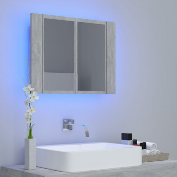 Dulap de baie cu oglindă și LED, gri beton, 60x12x45 cm - Img 3
