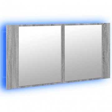 Dulap de baie cu oglindă și LED gri sonoma, 90x12x45 cm, acril - Img 8