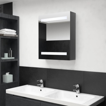 Dulap de baie cu oglindă și LED, gri strălucitor, 50x14x60 cm - Img 1