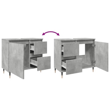 Dulap de baie, gri beton, 65x33x60 cm, lemn prelucrat - Img 7