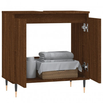 Dulap de baie, stejar maro, 58x33x60 cm, lemn prelucrat - Img 3