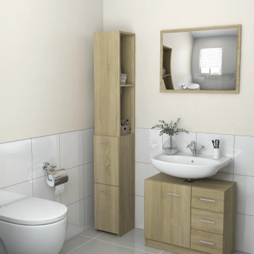 Dulap de baie, stejar sonoma, 25x26,5x170 cm, lemn prelucrat - Img 1