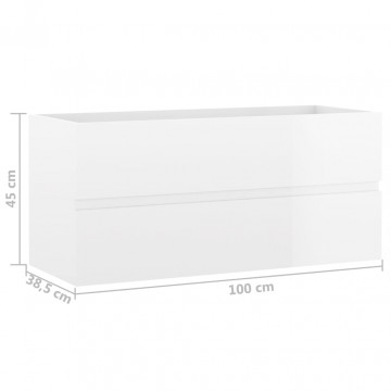 Dulap de chiuvetă, alb extralucios, 100 x 38,5 x 45 cm, PAL - Img 5