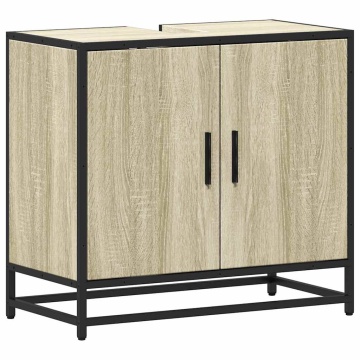 Dulap de chiuvetă baie stejar sonoma 65x33x60 cm lemn prelucrat - Img 2