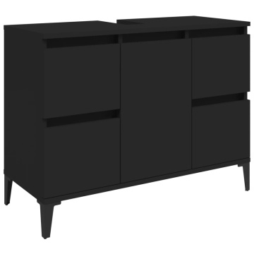 Dulap de chiuvetă, negru, 80x33x60 cm, lemn prelucrat - Img 2