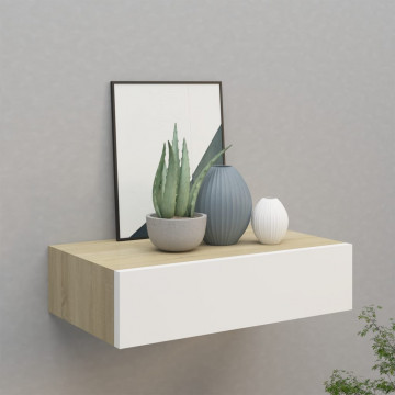 Dulap de perete cu sertar, alb și stejar, 40x23,5x10 cm, MDF - Img 1