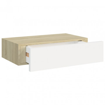 Dulap de perete cu sertar, alb și stejar, 40x23,5x10 cm, MDF - Img 5