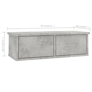 Dulap de perete cu sertare, gri beton, 60x26x18,5 cm - Img 6