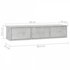 Dulap de perete cu sertare, gri beton, 88x26x18,5 cm, PAL - Img 6