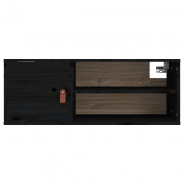 Dulap de perete, negru, 80x30x30 cm, lemn masiv de pin - Img 5