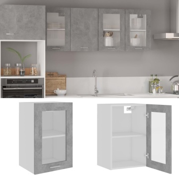 Dulap de sticlă suspendat gri beton 40x31x60 cm lemn prelucrat - Img 1