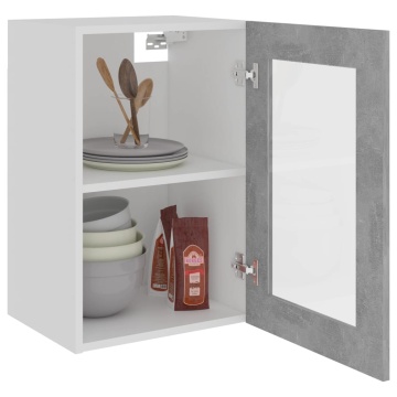 Dulap de sticlă suspendat gri beton 40x31x60 cm lemn prelucrat - Img 4