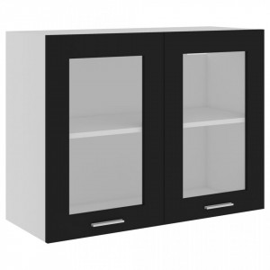 Dulap de sticlă suspendat, negru, 80 x 31 x 60 cm, PAL - Img 2